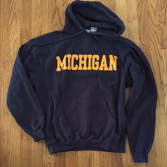 Vintage 90s Y2K Steve & Barry's Heavyweight University of Michigan Navy Hoodie L - Picture 1 of 4
